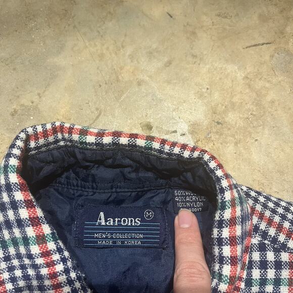 Vintage 70s Aarons Navy/White Plaid Wool Flannel Shirt - Picture 3 of 3